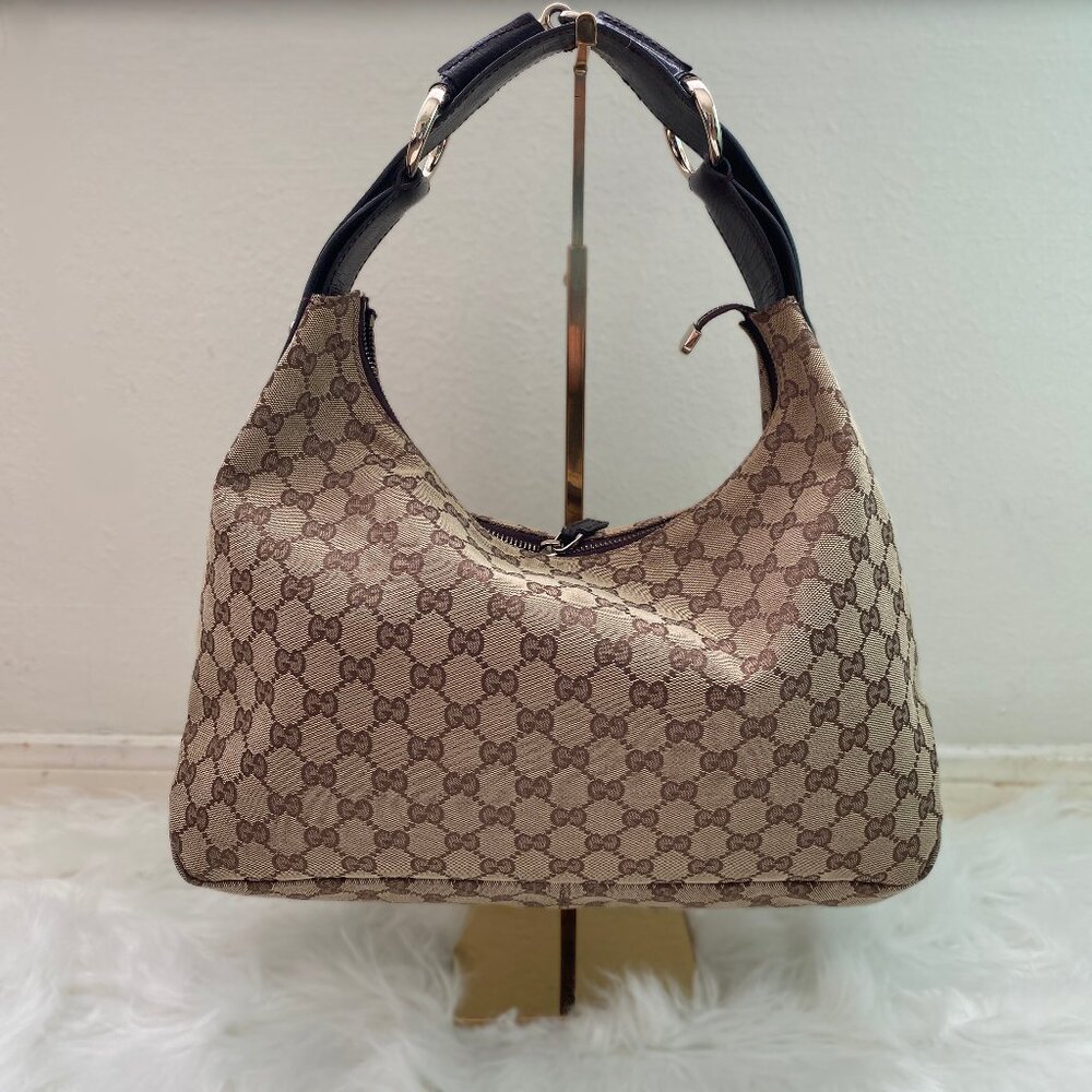 GUCCI Brown Monogram Horse-Bit Hobo Shoulder Bag